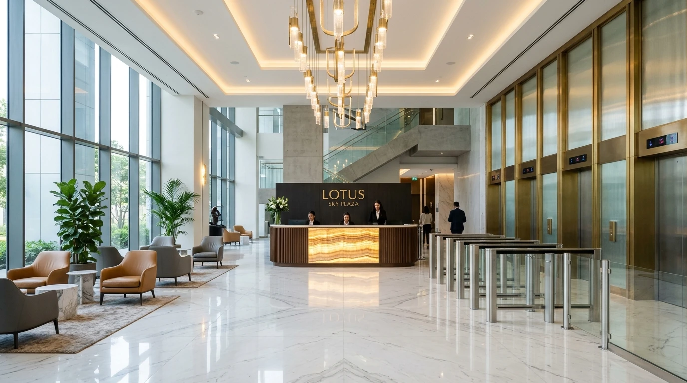 lotus sky plaza corporate business amenities and entrance lobby